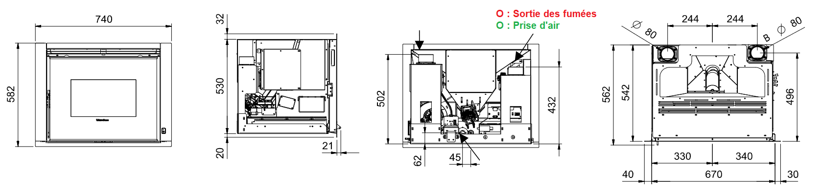 Inserto à granulés canalisable - EXTRAFLAME Comfort P70 Air Plus 10 kW