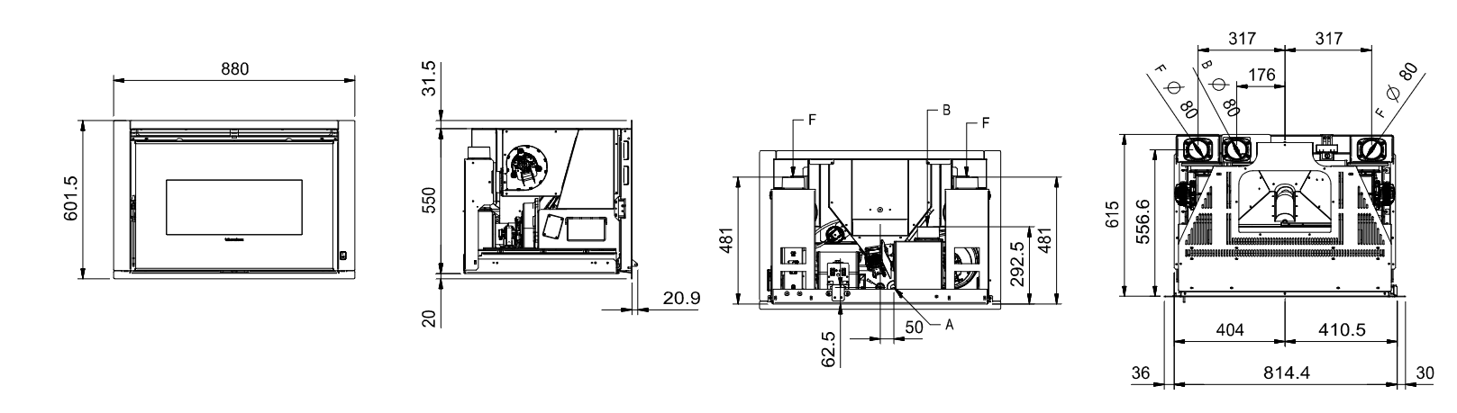 Inserto à granules canalisable - EXTRAFLAME Comfort P85 Plus 12 kW