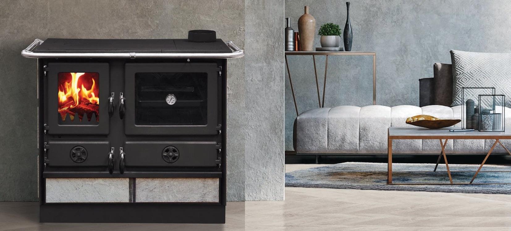 Thermo cuisinière à bois - INTERSTOVES Magnum Hydro SD pierre 14 kW