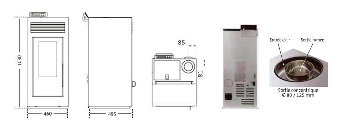 PACK : Stufa à granules étanche + Kit ventosa - INTERSTOVES Marina Concentrique 11 kW