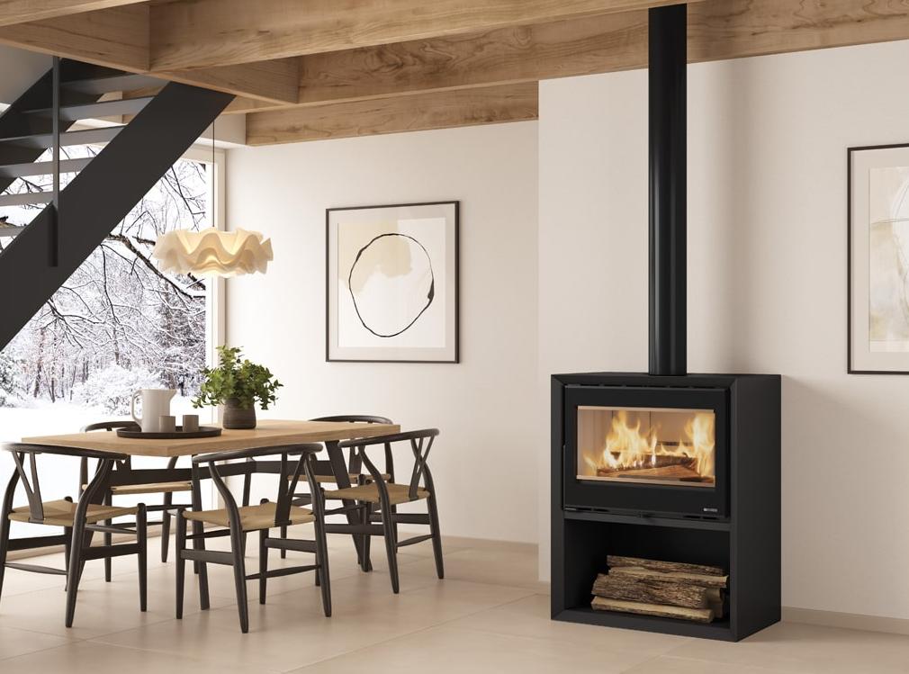 Stufa a legna raccordable - LA NORDICA Dante.16 avec range-bûches 12.4 kW