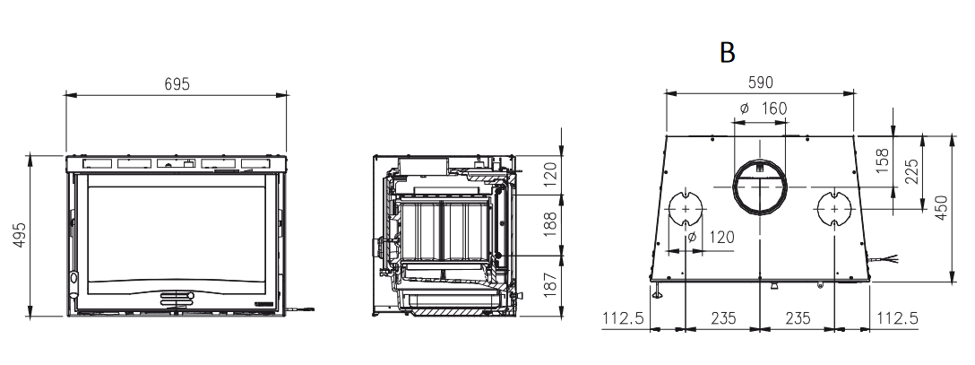 Inserto à bois ventilé - LA NORDICA Inserto 70 H 49.16 6.7 kW