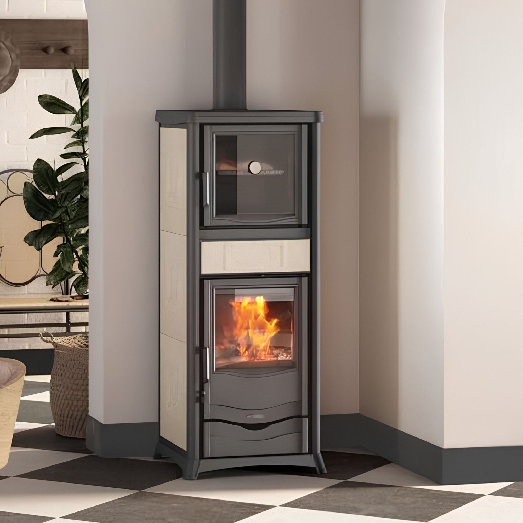 Stufa a legna avec four raccordable - LA NORDICA Rossella Plus Forno.165 Ceramica 9.4 kW