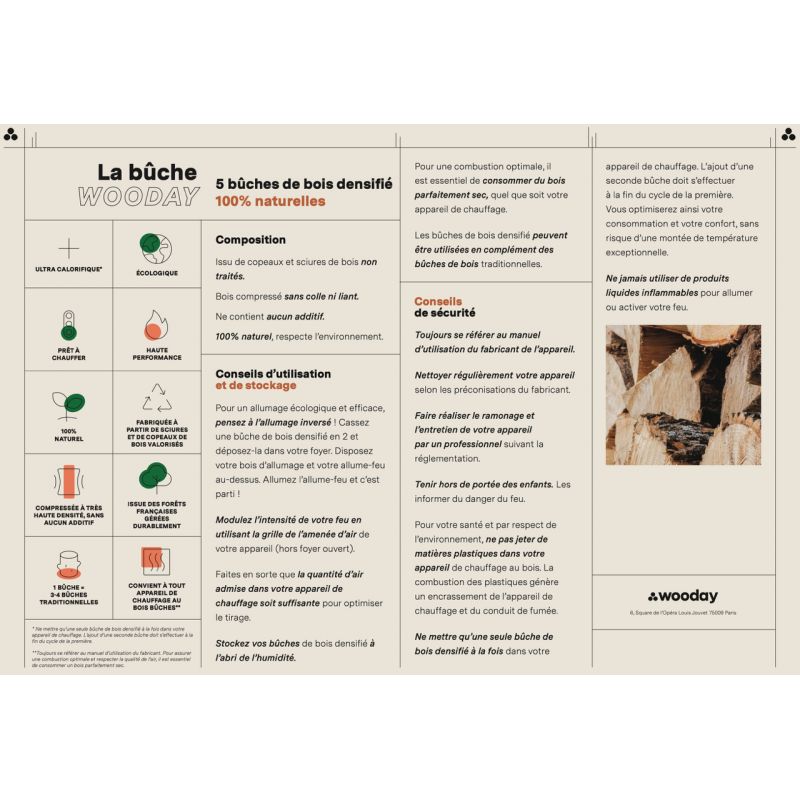 Bois Densifié Premium - 96 paquets de 5 bûches - Palette environ 925kgs