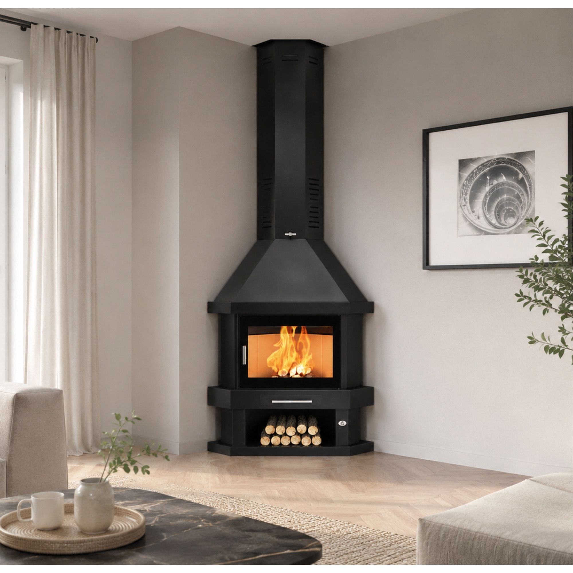 Stufa a legna cheminée d'angle - FIREMATIC Windsor 13.8 kW