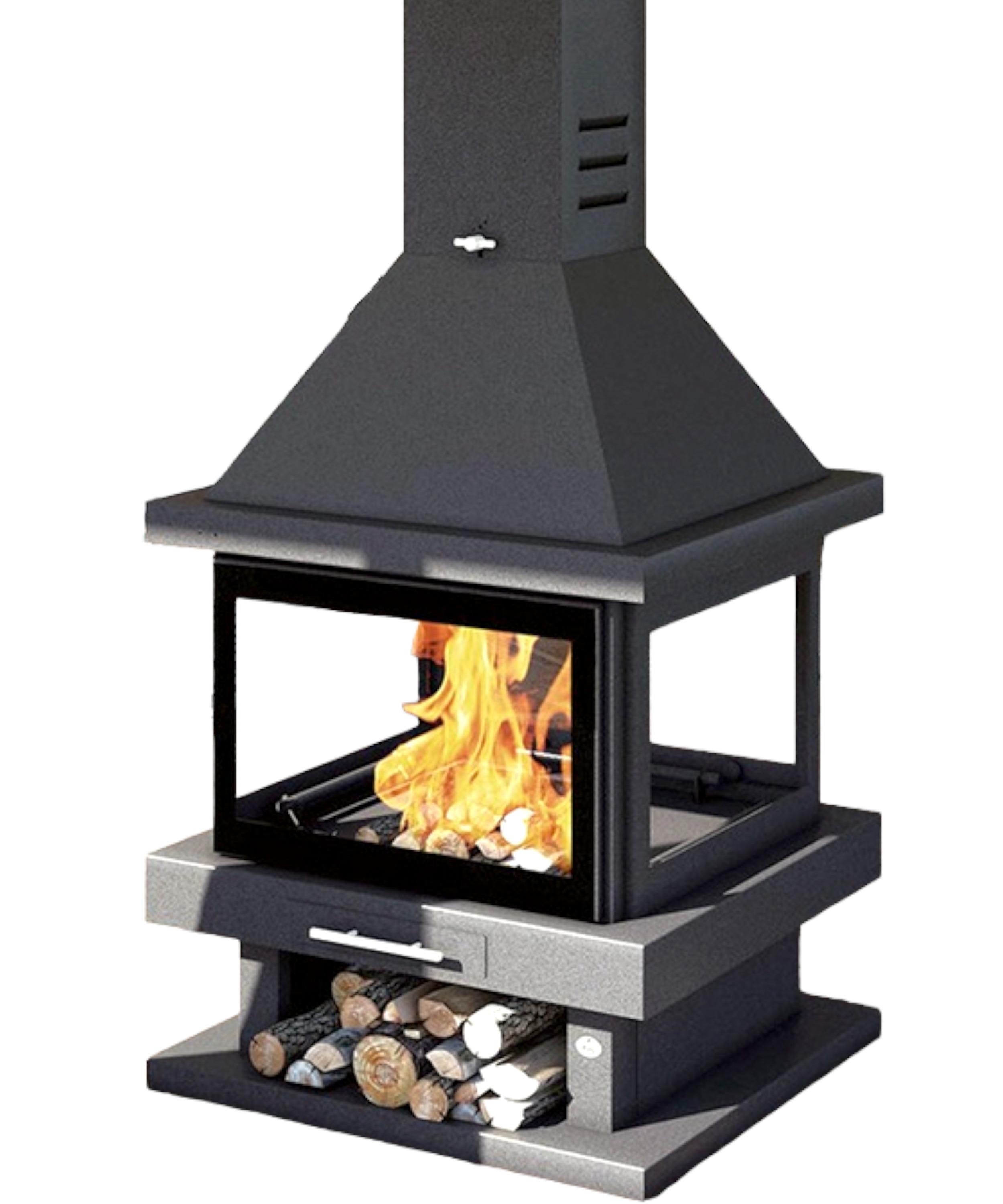 Stufa a legna cheminée centrale 4 vitres - FIREMATIC Oregon 13.8 kW