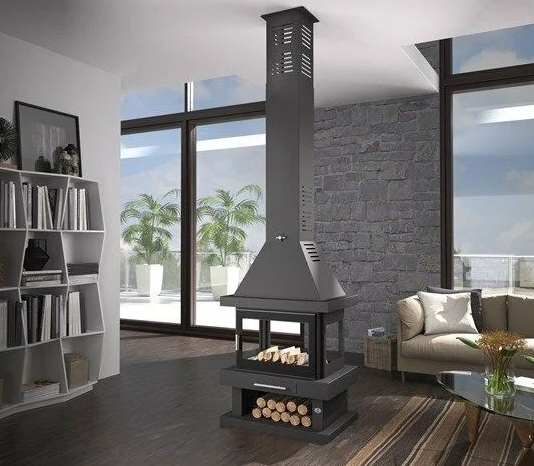 Stufa a legna cheminée centrale 4 vitres - FIREMATIC Oregon 13.8 kW