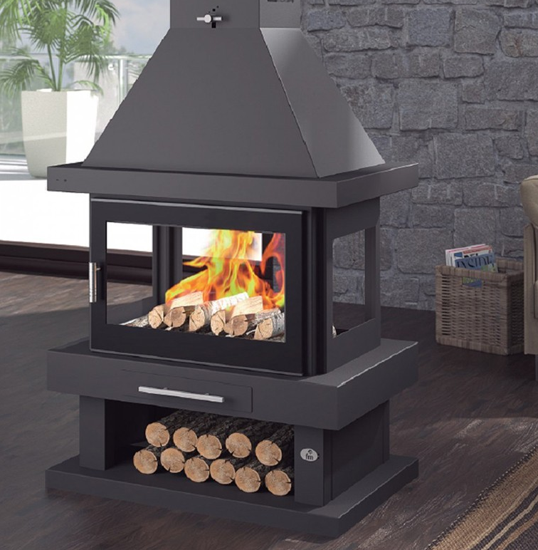 Stufa a legna cheminée centrale 4 vitres - FIREMATIC Oregon 13.8 kW