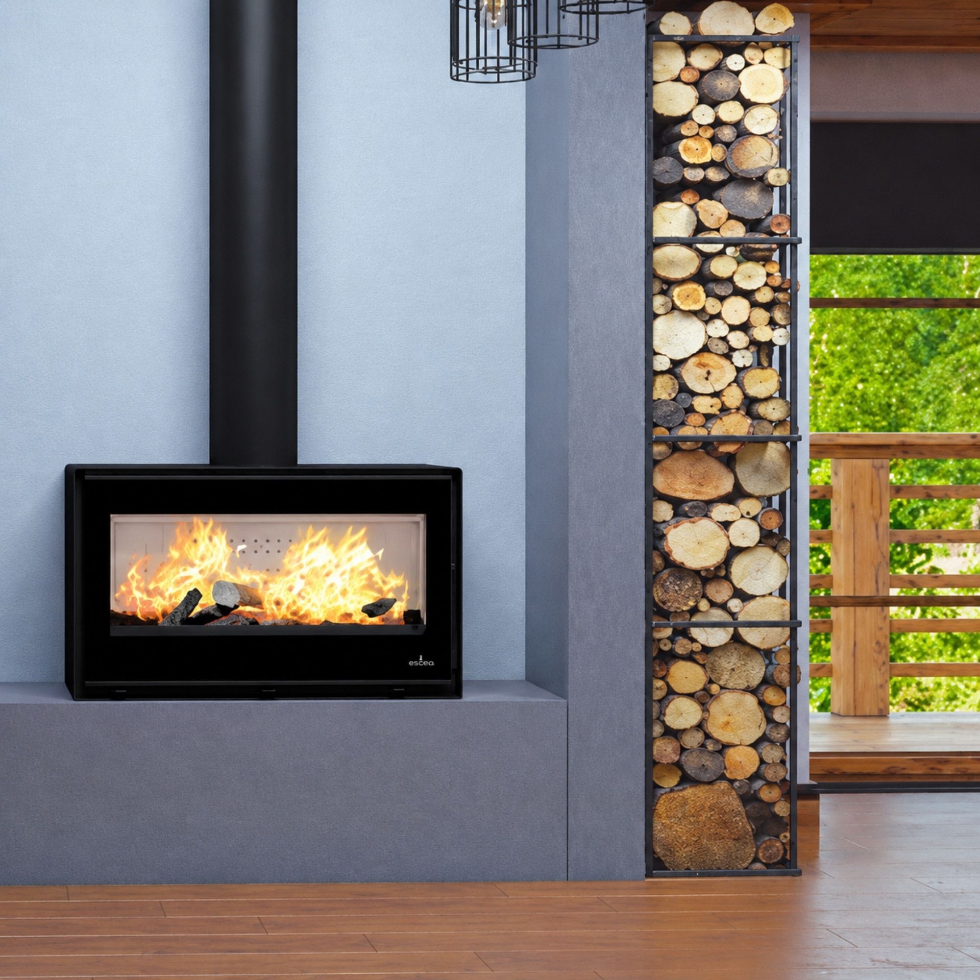 Stufa a legna moderne avec range bûches - BRONPI Cairo 110 Box 15 kW