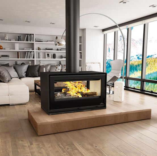 Stufa a legna 2 vitres avec range bûches - BRONPI Cairo 90-D Box 13 kW