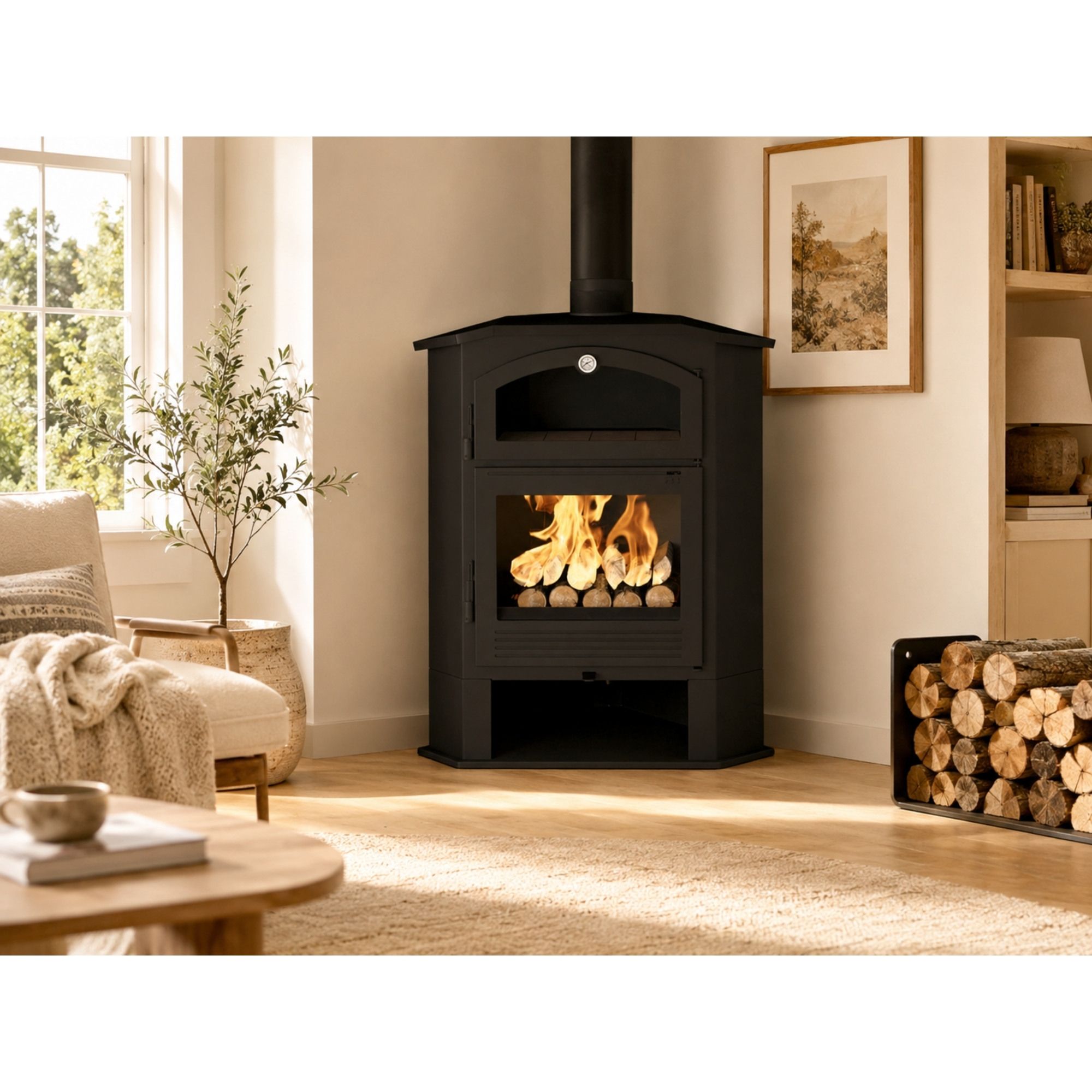 Stufa a legna d'angle avec four - FIREMATIC Idaho 9.5 kW
