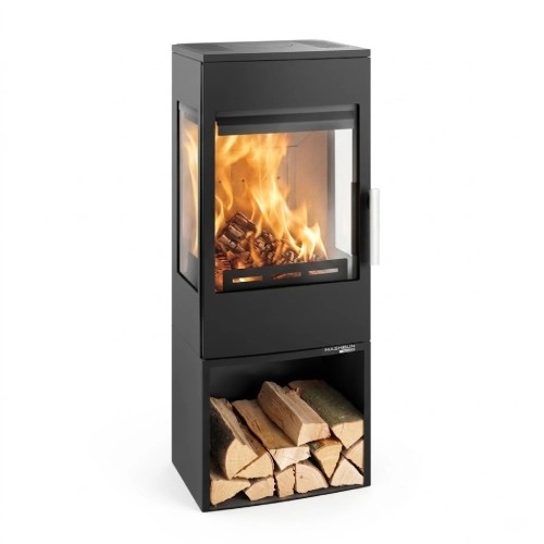 Stufa a legna Haas + Sohn WIEN.l Easy III 7,3 kW avec un compartiment pour ranger le bois