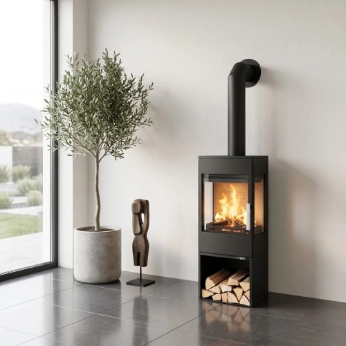 Stufa a legna Haas + Sohn WIEN.l Easy III 7,3 kW avec un compartiment pour ranger le bois