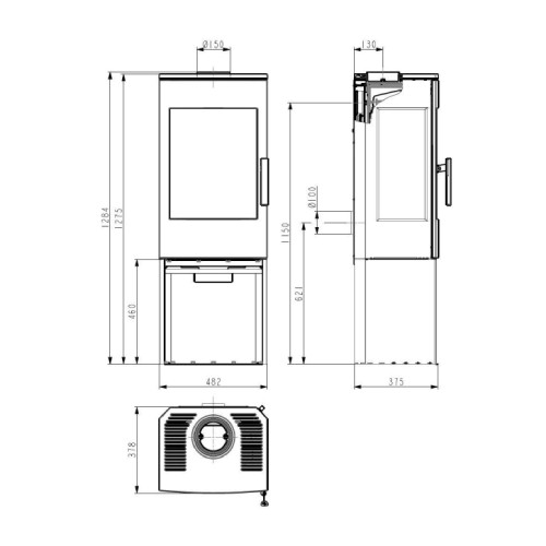 Stufa a legna Haas + Sohn WIEN.l Easy III 7,3 kW avec un compartiment pour ranger le bois