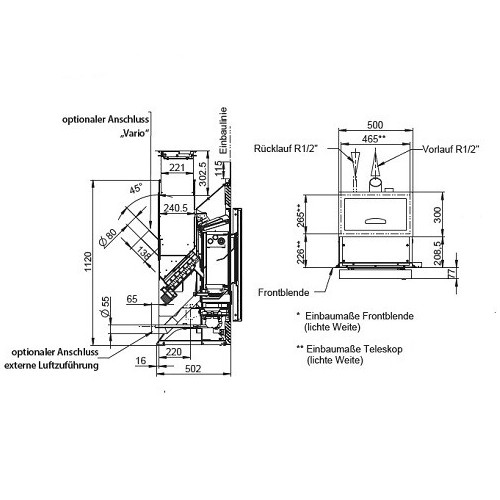 Stufa a pellet Wodtke PE Nova Eau de dispositif intégré+ 8/10 kW hydro