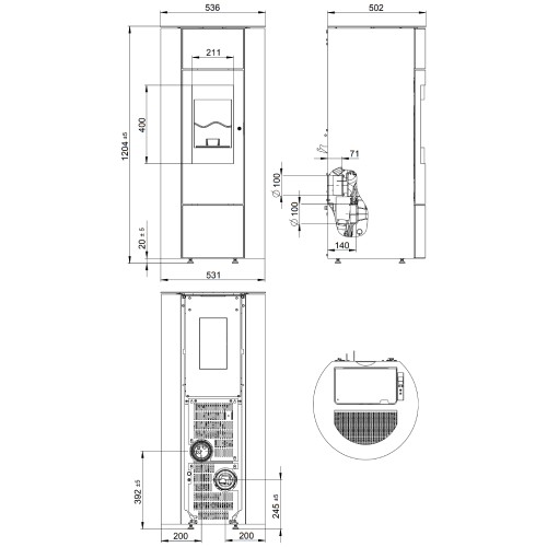 Stufa a pellet Wodtke soleo.nrg H10 air+ 6/8 kW