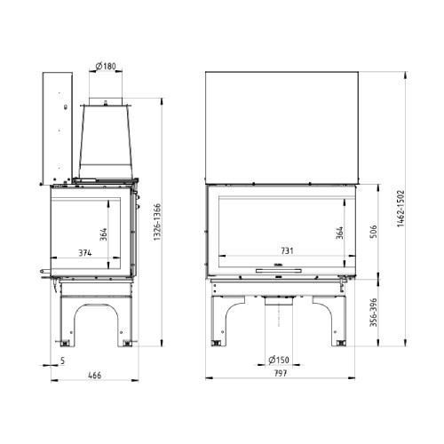 Inserto cheminée Leda Tiga H ESR 14 kW Disque d’angle