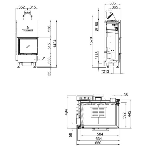 Inserto a legna Spartherm Varia 2R-55h H²O 7 kW porte coulissante, hydro