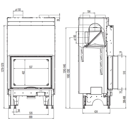 Inserto a legna Austroflamm 65S 2.0 | 8 kW porte coulissante