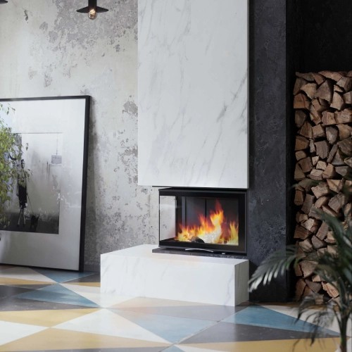 Inserto a legna Austroflamm Cheminée d'angle 63x40x42S 2.0 | 8 kW porte coulissante