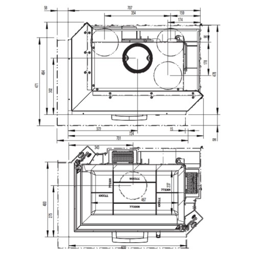 Inserto a legna Austroflamm Cheminée d'angle 63x40x42S 2.0 | 8 kW porte coulissante