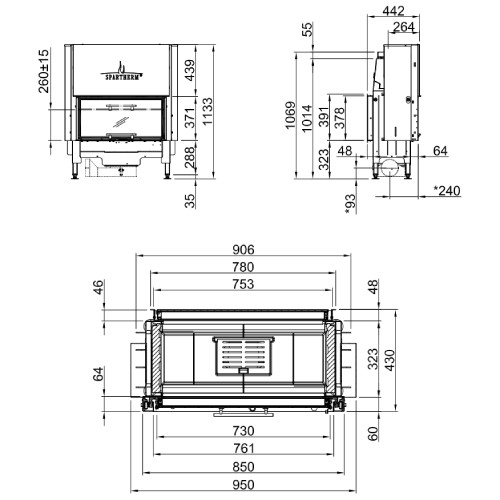 Inserto a legna Spartherm Varia AS-FDh 7 kW porte coulissante, tunnel