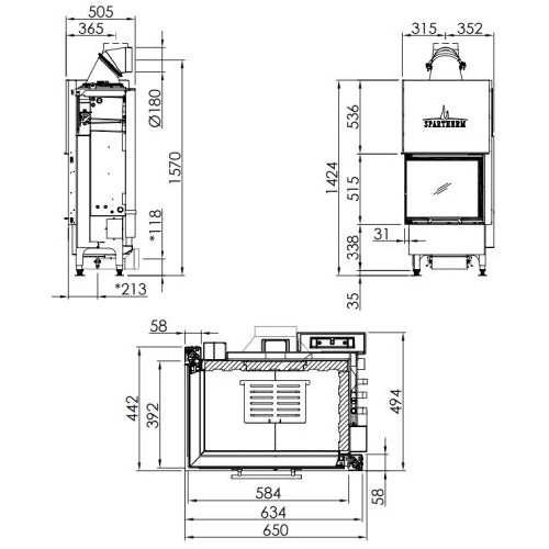 Inserto a legna Spartherm Varia 2L-55h H²O 7 kW porte coulissante, hydro