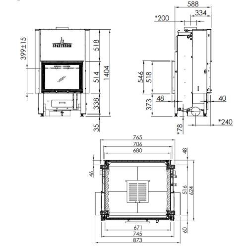 Inserto a legna Spartherm Varia FDh H2O 10 kW porte coulissante, tunnel, hydro