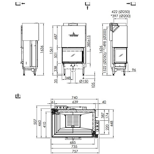 Inserto a legna Spartherm Varia 2L-68h 9,6 kW cheminée d'angle, porte coulissante