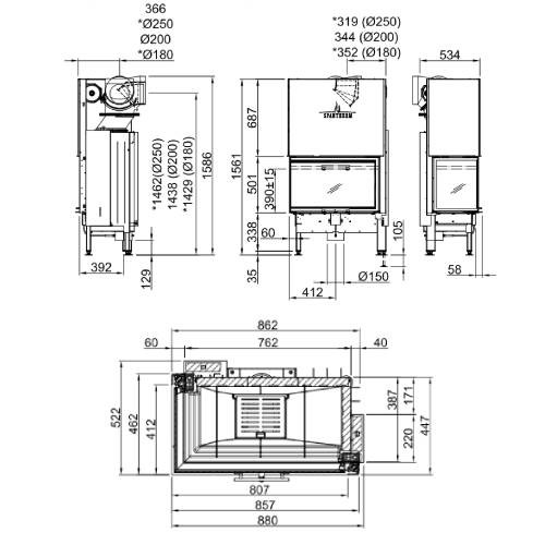 Inserto a legna Spartherm Varia 2L-80h 11 kW cheminée d'angle, porte coulissante