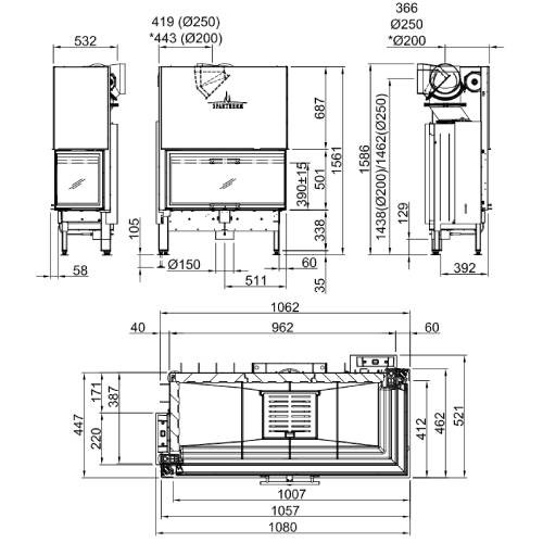 Inserto a legna Spartherm Varia 2R-100h 12,3 kW porte coulissante