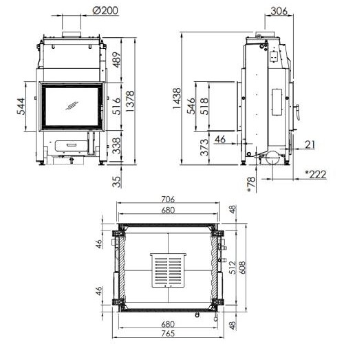 Inserto a legna Spartherm Varia FD H2O 10 kW porte pivotante, tunnel, hydro