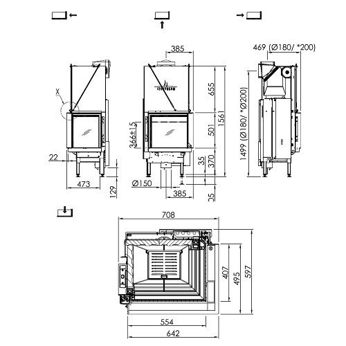 Inserto a legna Spartherm Premium V-2R-55h 7,9 kW