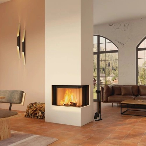 Inserto a legna Spartherm Premium V-2R-68h 9,6 kW cheminée d'angle, porte coulissante