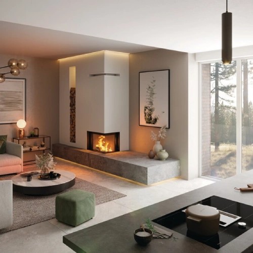 Inserto a legna Spartherm Premium V-2R-68h 9,6 kW cheminée d'angle, porte coulissante