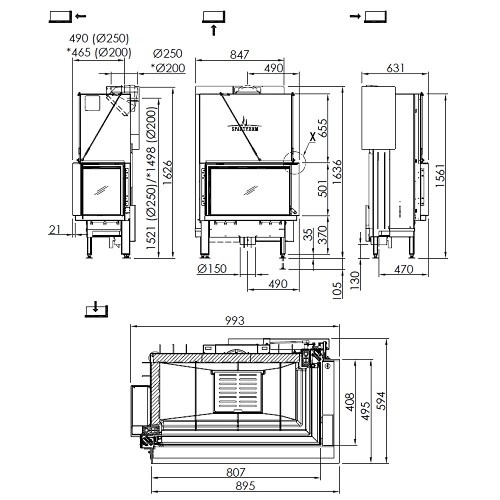 Inserto a legna Spartherm Premium V-2R-80h 10,5 kW cheminée d'angle, porte coulissante