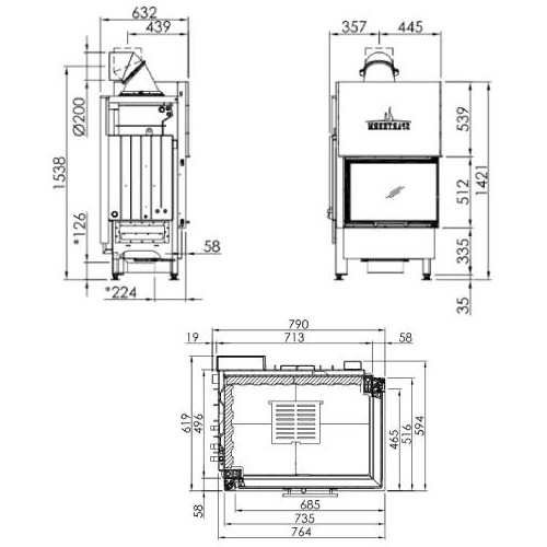 Inserto a legna Spartherm Varia 2Rh H²O 10,4 kW porte coulissante, hydro