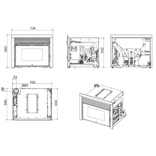 Inserto cheminée à pellets MCZ QBOX 70 AIR 8 M1 7,9 kW