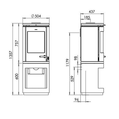 Stufa a legna Morsoe 7893 | 7,3 kW avec un compartiment pour ranger le bois