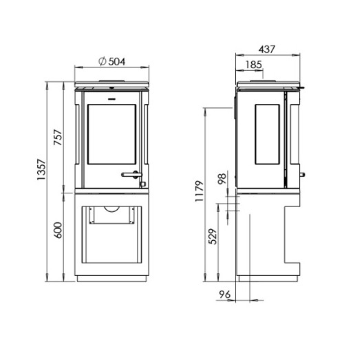 Stufa a legna Morsoe 7993 | 7,3 kW avec un compartiment pour ranger le bois