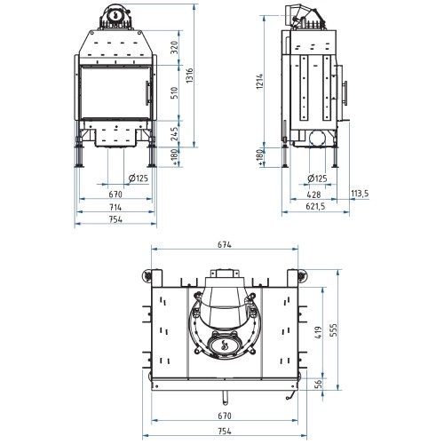 Inserto a legna SCHMID Lina 67 s evo 9 kW porte pivotante