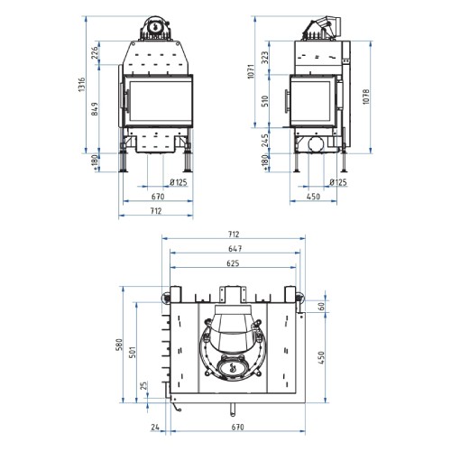 Inserto a legna SCHMID Ekko R 67(45) s evo 9 kW porte pivotante