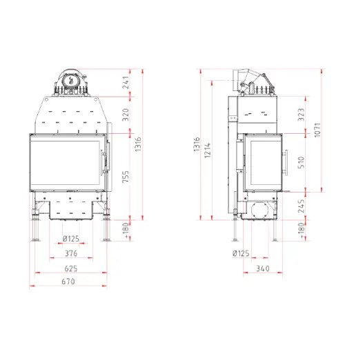 Inserto a legna SCHMID Ekko L 67(34) s evo 7,5 kW porte pivotante