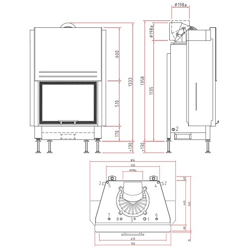 Inserto a legna SCHMID Lina W 6751 h porte coulissante 14,5 kW Hydro