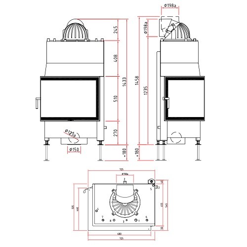 Inserto a legna SCHMID Ekko W L 67(45)51 s porte pivotante 14,9 kW sans pont