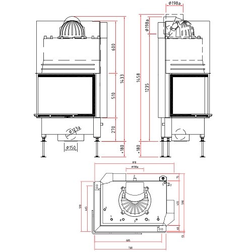 Inserto a legna SCHMID Ekko W L 67(45)51 h porte coulissante 14,9 kW