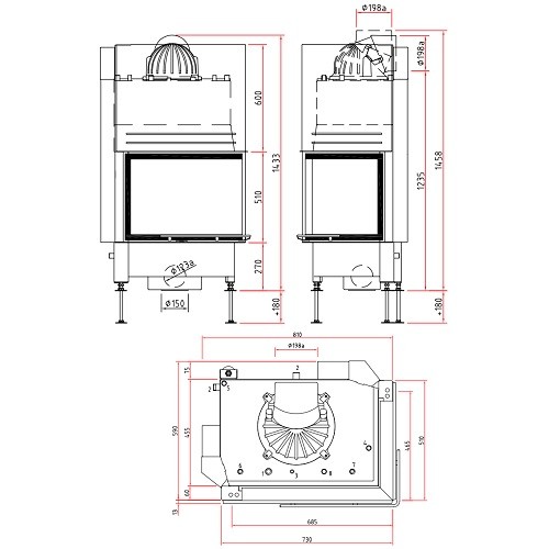 Inserto a legna SCHMID Ekko W R 67(45)51 h 14,9 kW porte coulissante Hydro