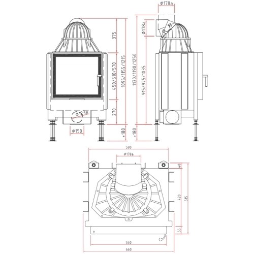 Inserto a legna SCHMID Lina 55 s 7 kW porte pivotante