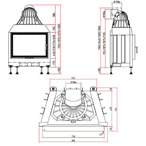 Inserto a legna SCHMID Lina 73 s porte pivotante 9 kW