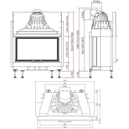 Inserto a legna SCHMID Lina 87 h avec porte coulissante 10 kW